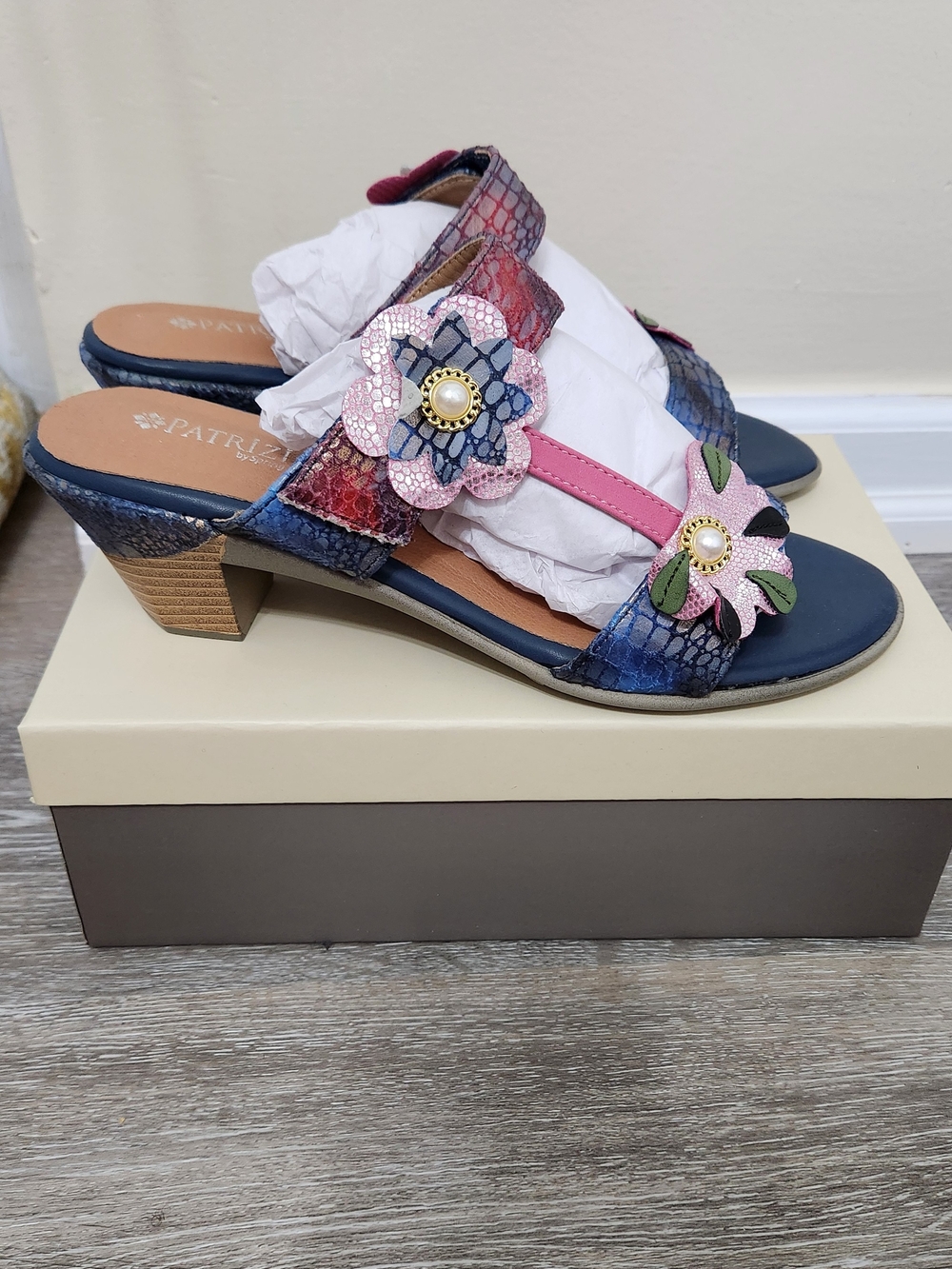 Spring Step Patrizia Navy, Pink & Blue Floral T-Strap Sandals - Picture 2 of 5